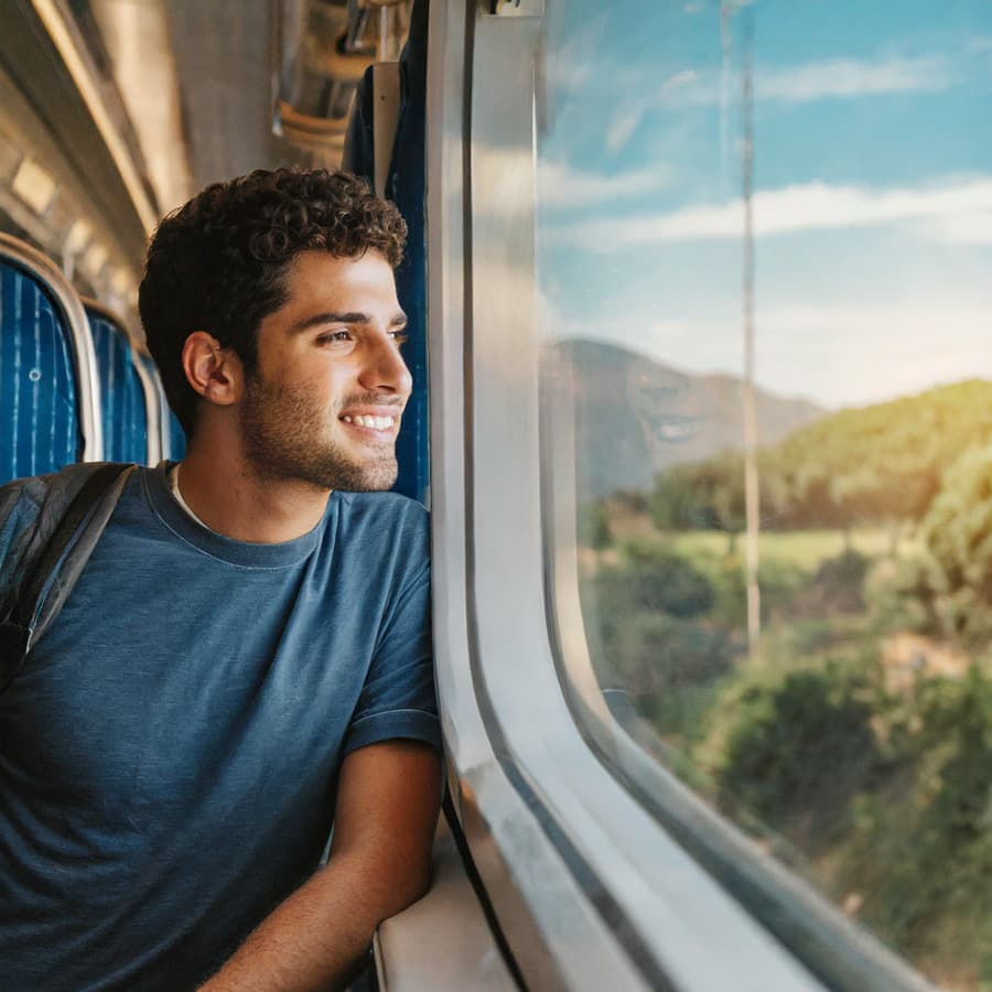 Joven Mira Por La Ventana De Un Tren